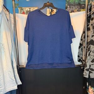 Acevog size XL Blue Women's Top with Circular Flounce Sleeves